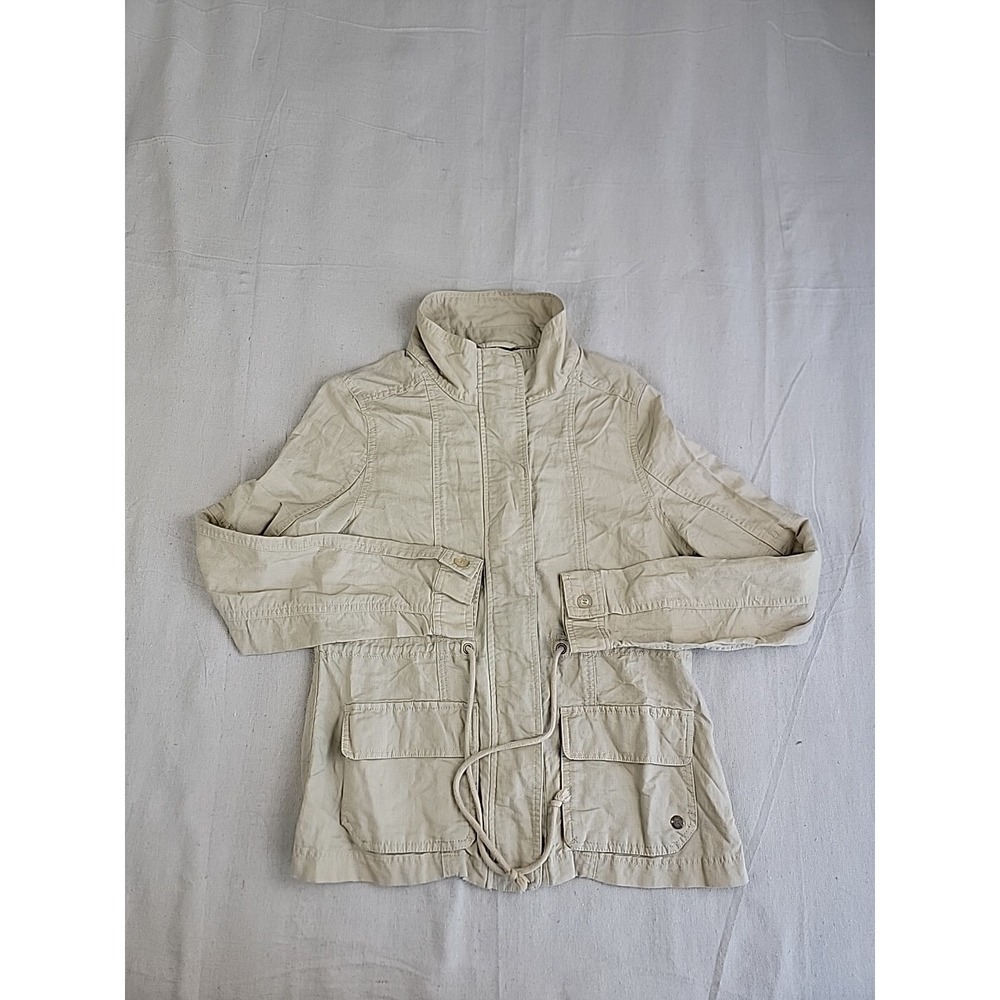 Tommy Girl Utility Field Jacket Womens Large Khaki Linen Blend Drawstring Safari